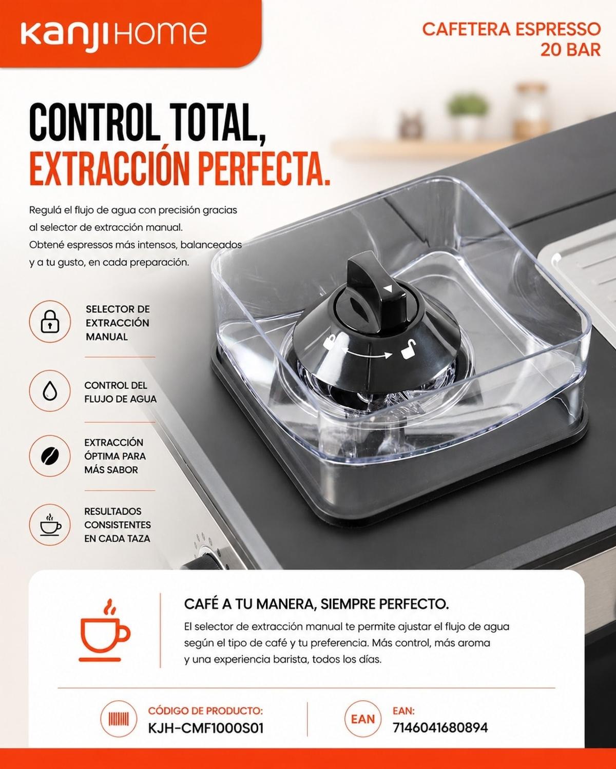 Cafetera Espresso Silver Kanji Home KJH-CFE1000SL