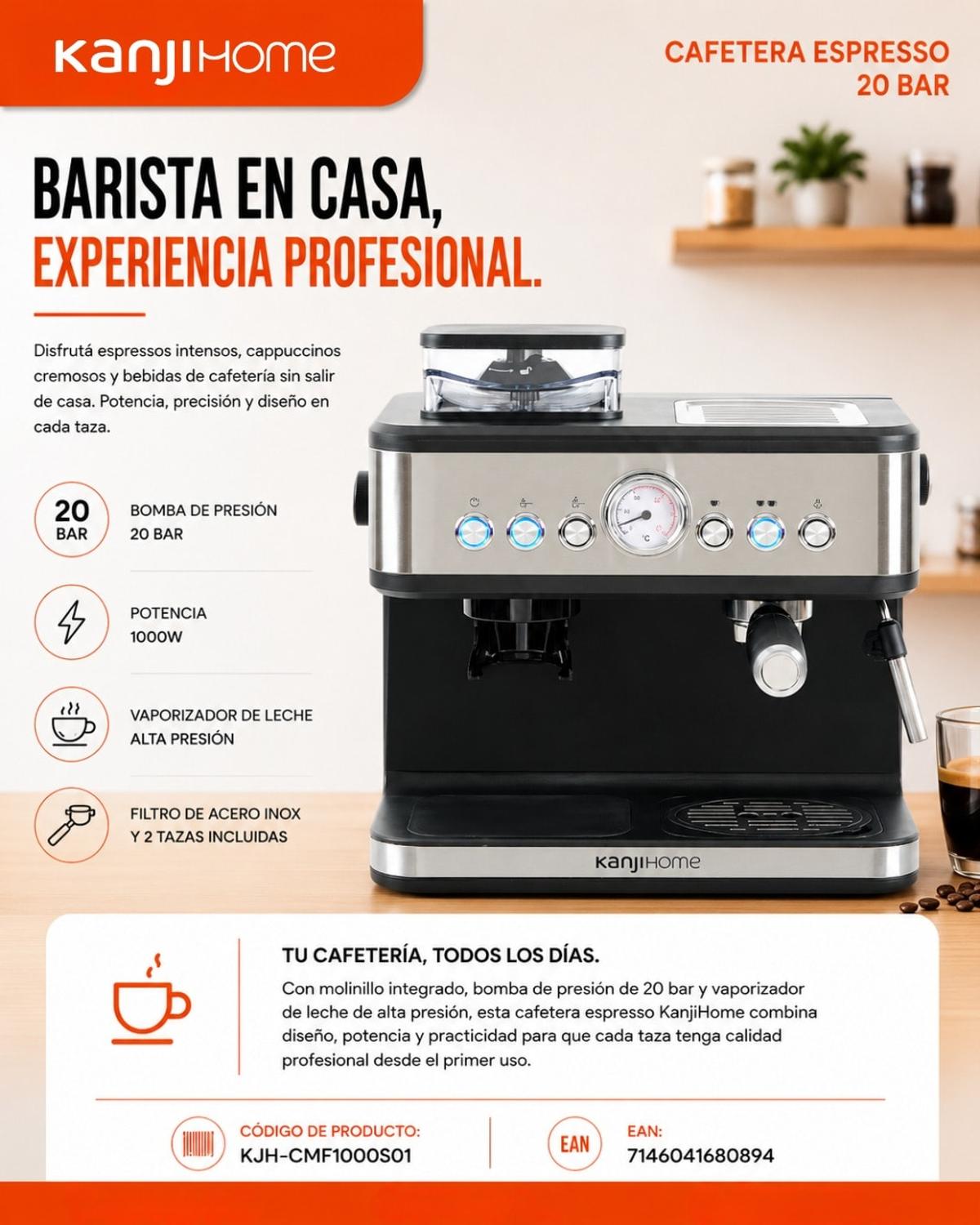 Cafetera Espresso Silver Kanji Home KJH-CFE1000SL